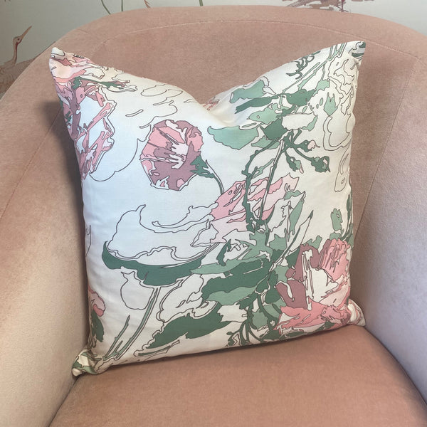 Ready-Made Pillow: 18" Rhinne - Lady Edith’s Roses - Clay Coral