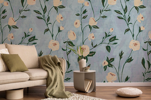 Rose Vine Grasscloth Wallpaper