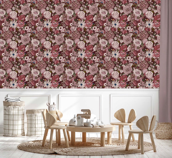 Packed Floral Grasscloth Wallpaper