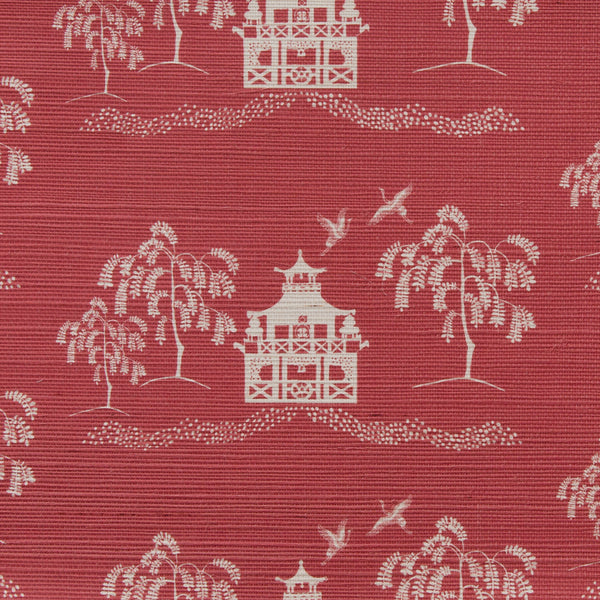 Spring Pagoda Grasscloth - Denim Red